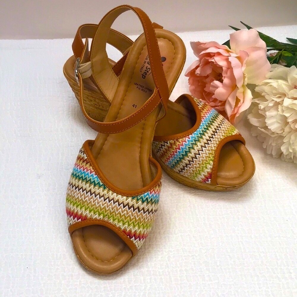 Spring Step Leather Upper Summer Cork Wedge Size EU 41